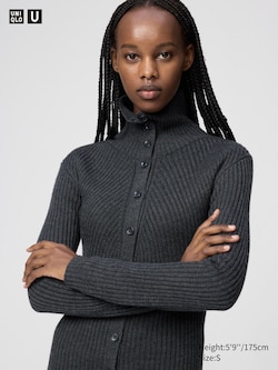 Merino Blend High Neck Cardigan