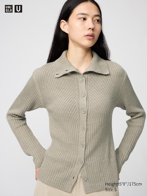 Merino Blend High Neck Cardigan