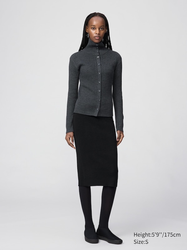 Merino Blend High Neck Cardigan
