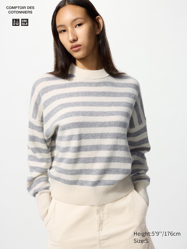 Lambswool Mock Neck Sweater | Striped
