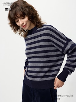 Lambswool Mock Neck Sweater | Striped