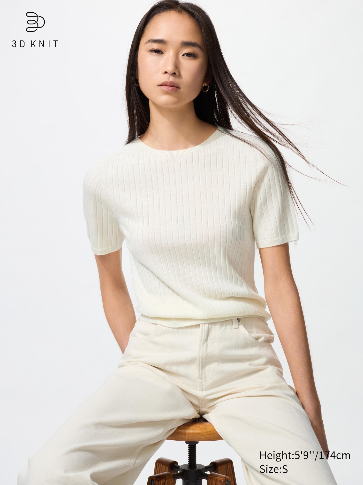 ［予約］3D knit tops BLU Buy Mid-Blue Texture Crew Neck Regular Mock Shirt Jumper