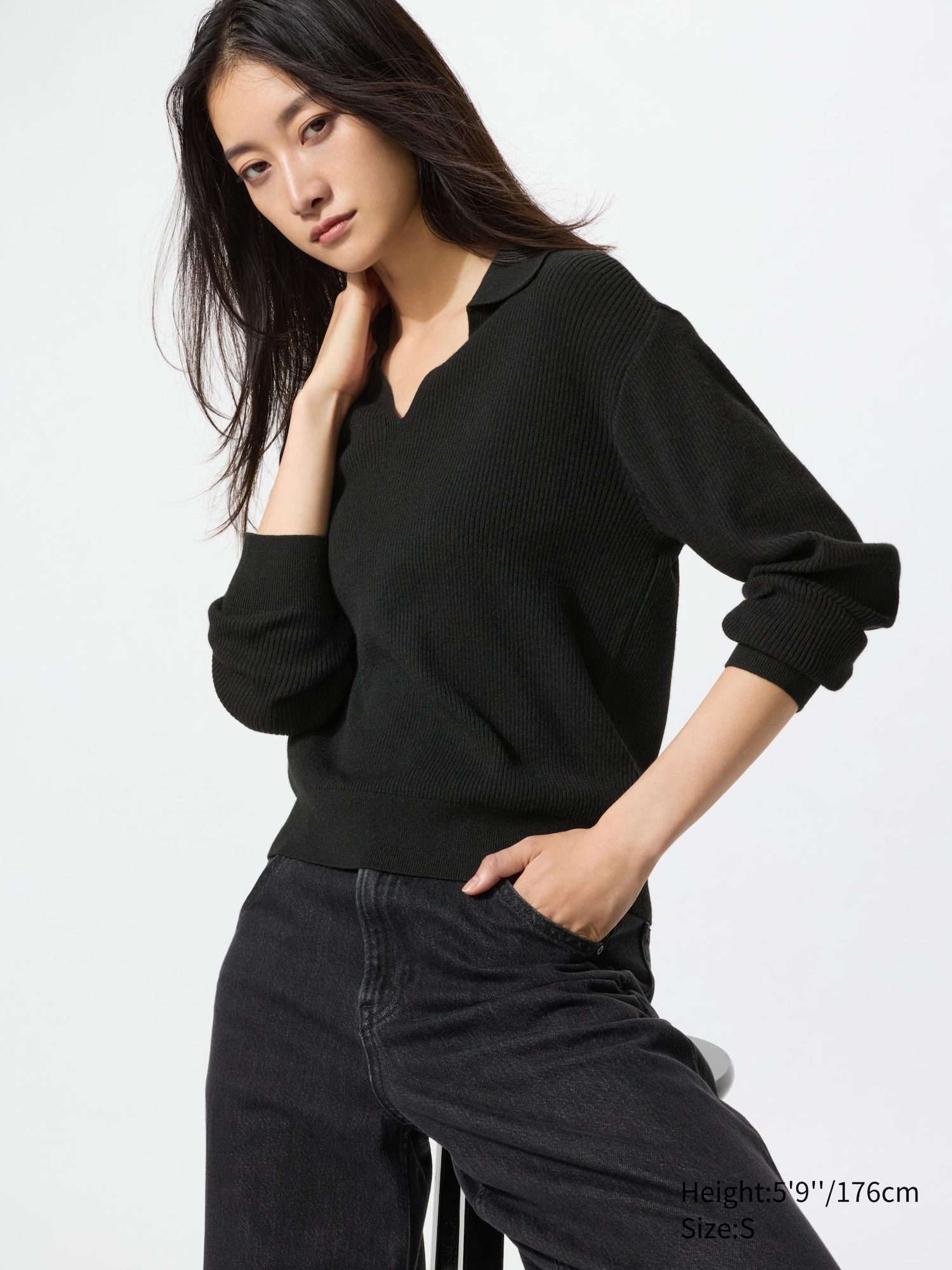 Washable Knit Ribbed Polo Sweater