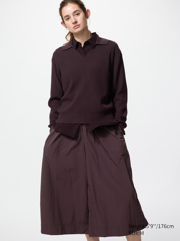 Washable Knit Ribbed Polo Sweater