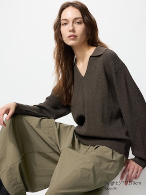 Washable Knit Ribbed Polo Sweater