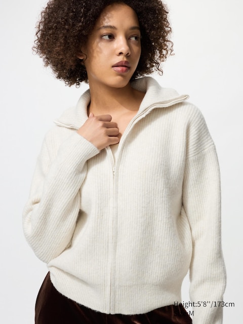 Кардиган на молнии из пряжи Uniqlo Souffle off white