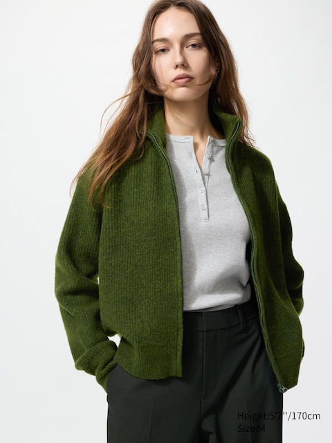 Кардиган на молнии из пряжи Uniqlo Souffle olive
