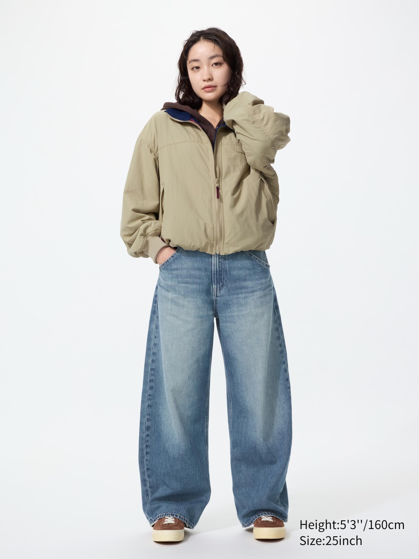 Джинсы-бочки Uniqlo Barrel, короткие, цвет: Синий — фото 1