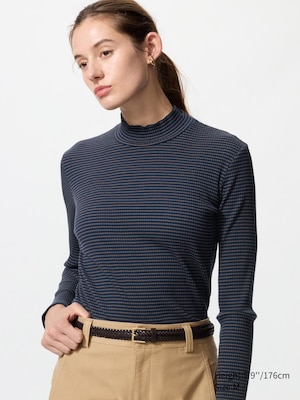 Ribbed High Neck T-Shirt | Striped