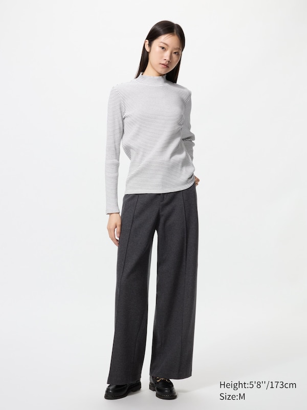 Ribbed High Neck T-Shirt | Striped