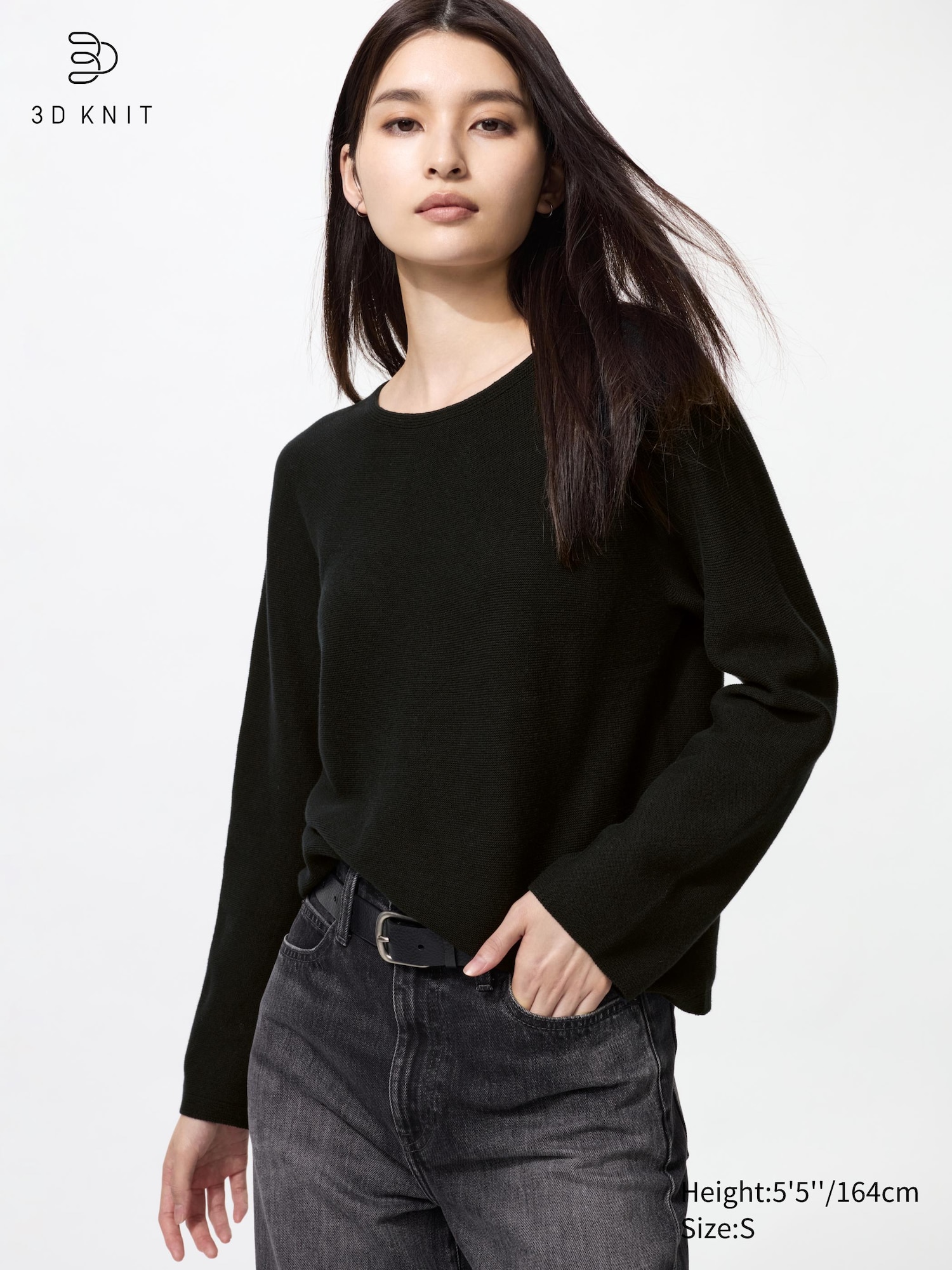 ［予約］3D knit tops BLU Buy Mid-Blue Texture Crew Neck Regular Mock Shirt Jumper