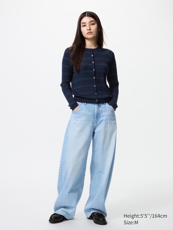 Merino Ribbed Short Cardigan | Striped