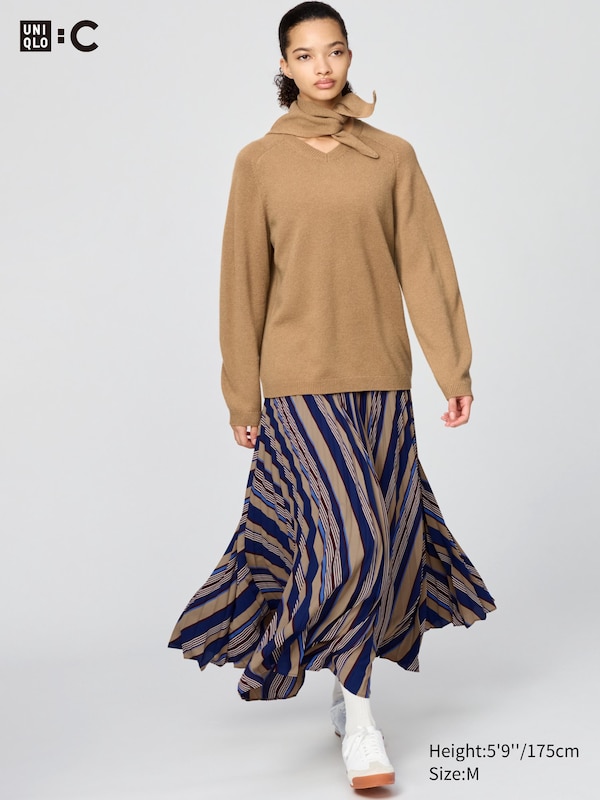 Pleated Long Skirt | Striped