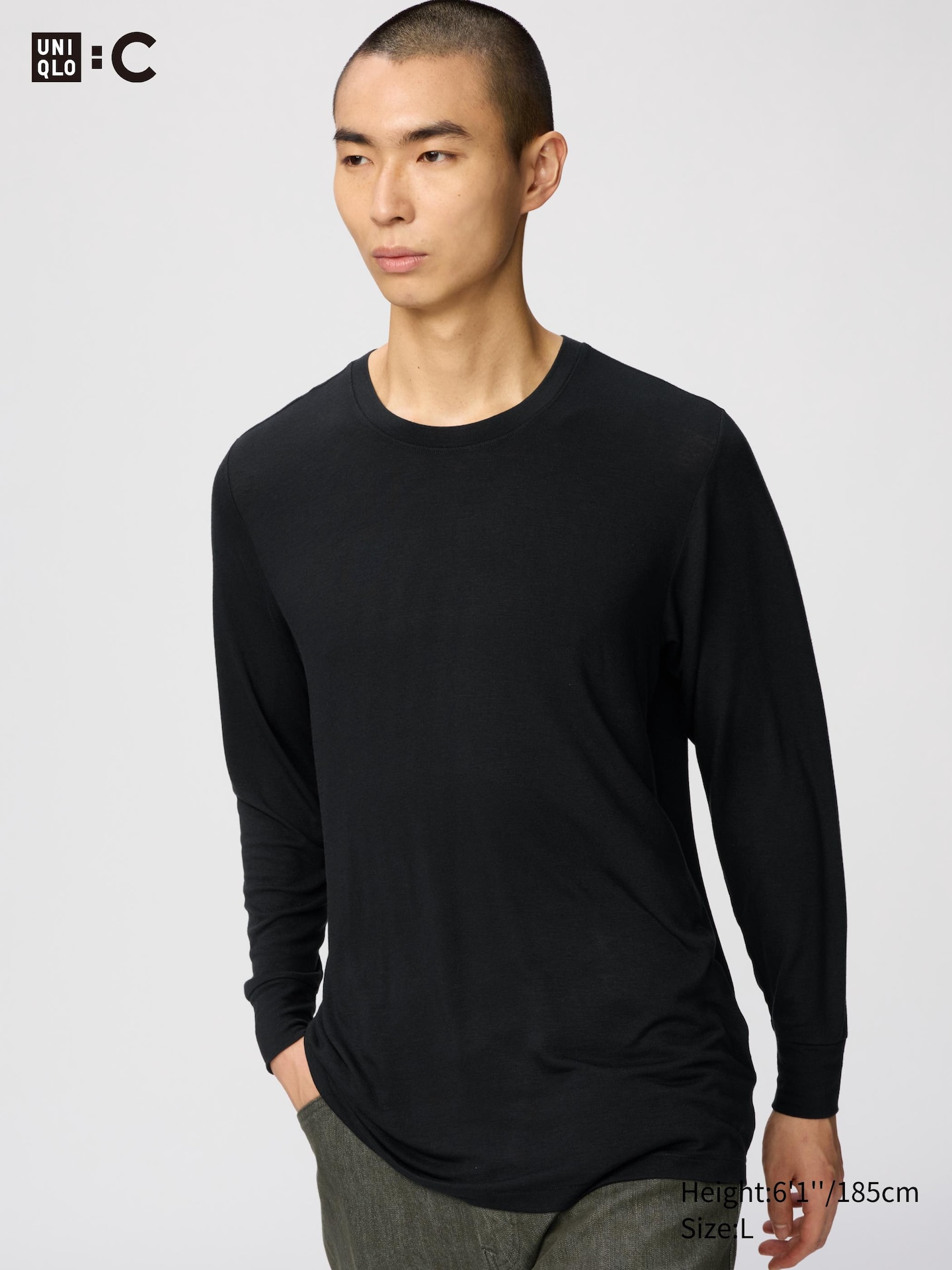 Мужская футболка Uniqlo Heattech Extra Warm из смеси с кашемиром, цвет: Чёрный
