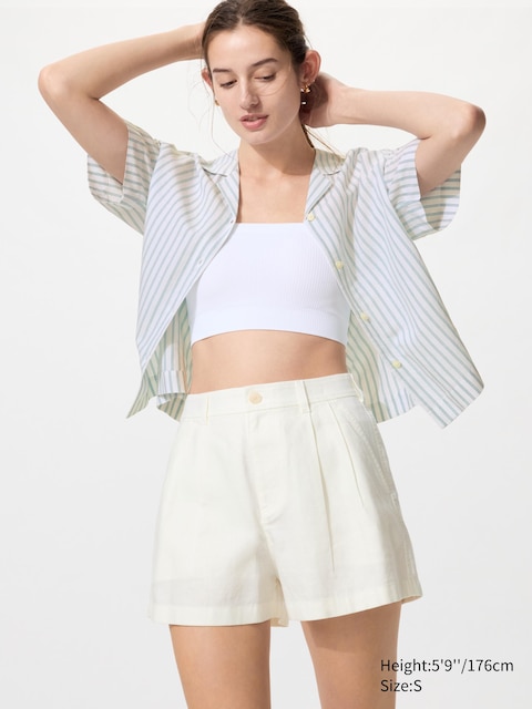 Льняные хлопчатобумажные шорты Uniqlo белоснежного цвета