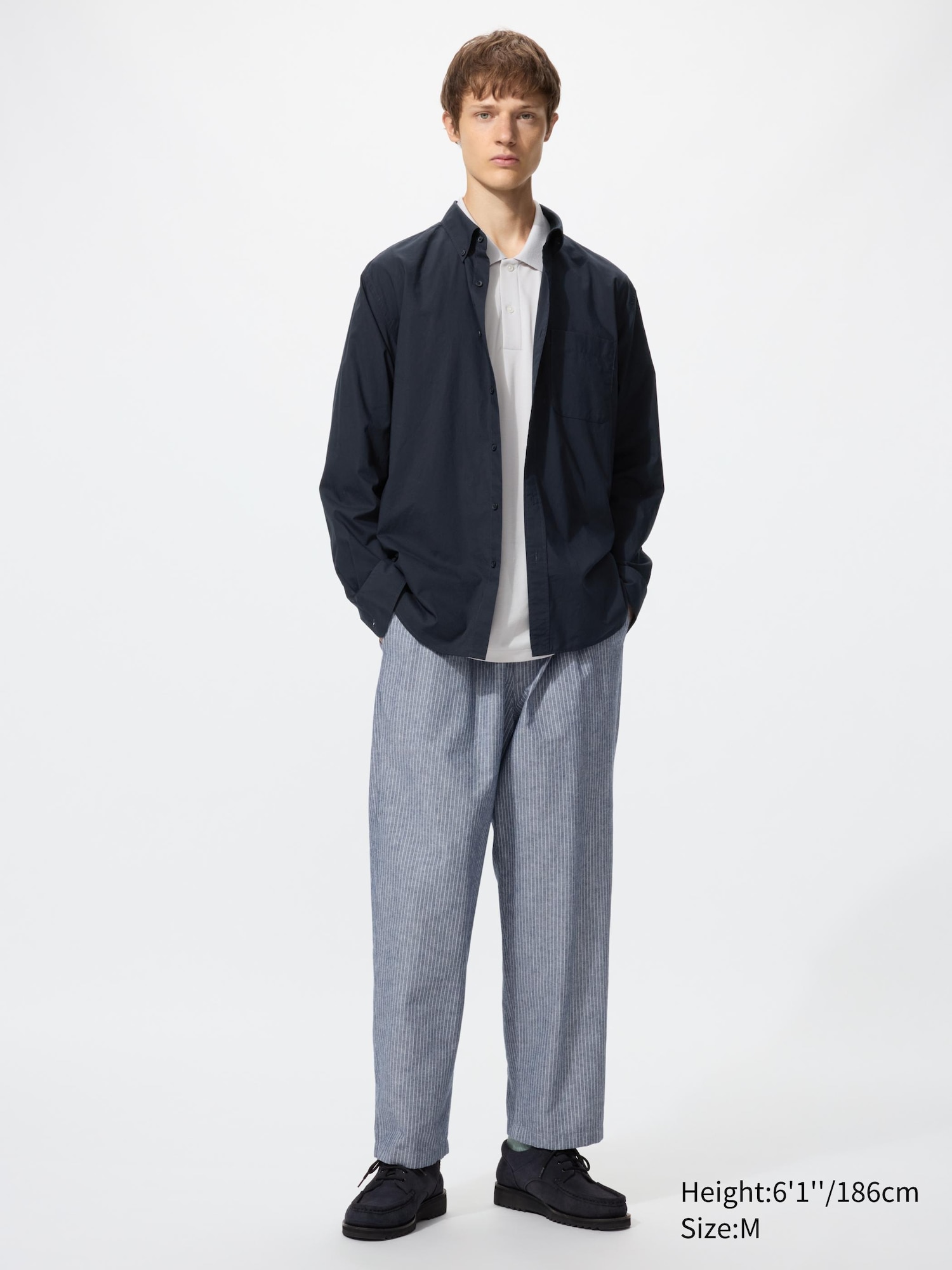 UNIQLO Linen Blend Easy Ankle Pants Striped Beige M 2