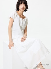 Linen Blend Tuck Long Skirt