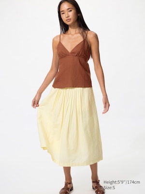 Linen Blend Tuck Long Skirt
