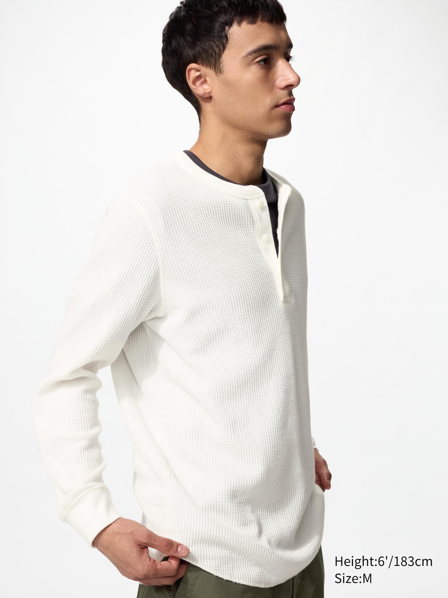 Men's Waffle Henley Neck T-Shirt | Long Sleeve | UNIQLO US