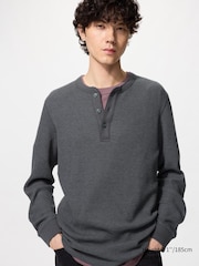 Waffle Henley Neck T-Shirt | Long Sleeve