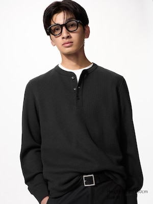 Waffle Henley Neck T-Shirt | Long Sleeve