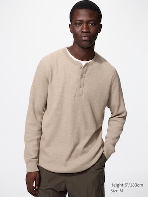 Waffle Henley Neck T-Shirt | Long Sleeve