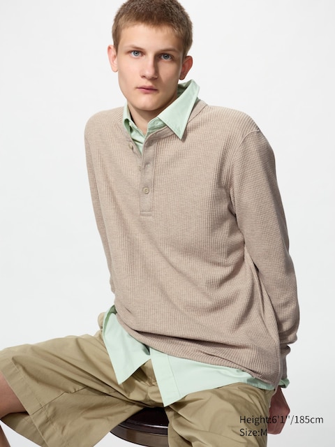 Uniqlo Waffle Henley Neck T-Shirt | Long Sleeve