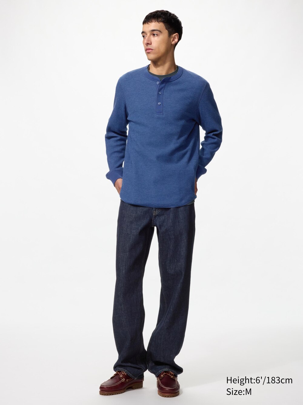 Uniqlo Waffle Henley Neck T-Shirt | Long Sleeve — фото 2
