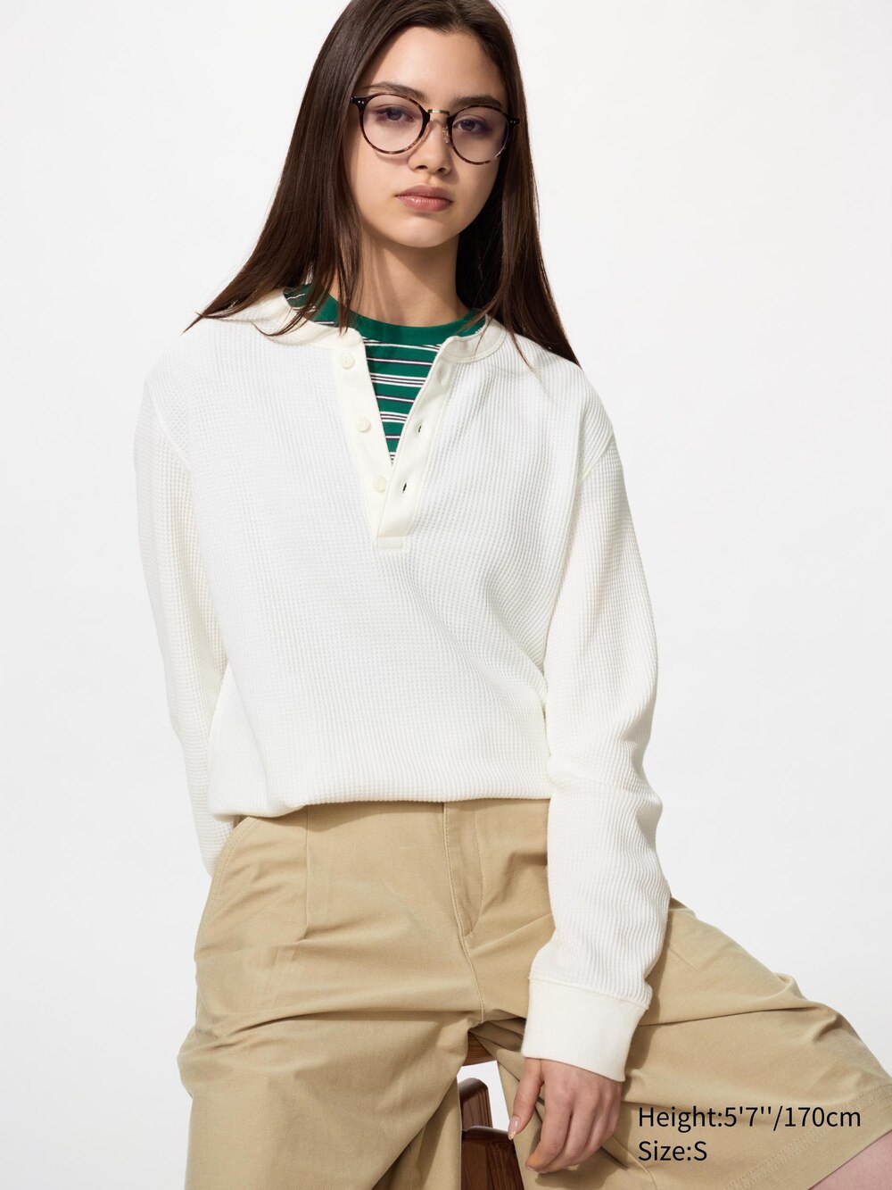 Uniqlo Waffle Henley Neck T-Shirt | Long Sleeve — фото 3