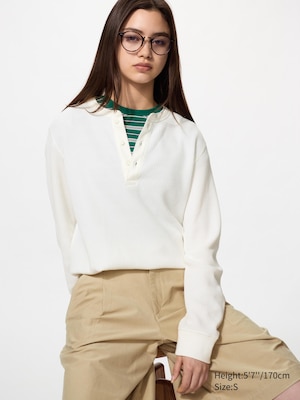 Waffle Henley Neck T-Shirt | Long Sleeve