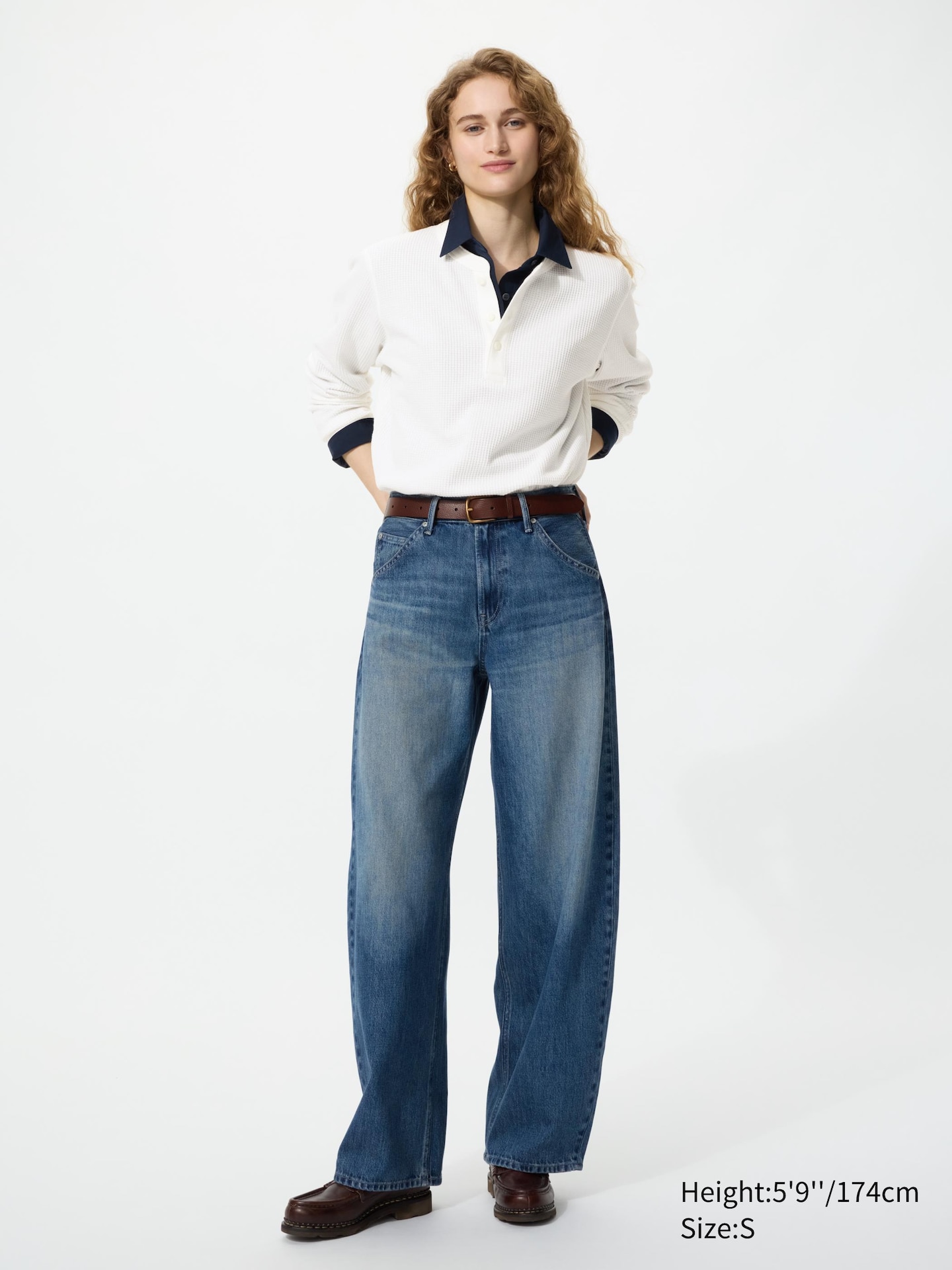 Футболка Uniqlo из вафельного трикотажа с воротником хенли и длинным рукавом, цвет: Бежевый — фото 4