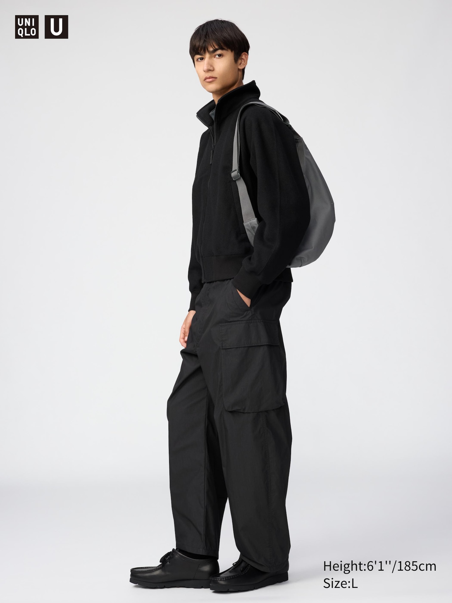 Широкие брюки-карго Uniqlo, цвет: Чёрный — фото 1