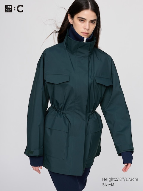 Универсальное короткое пальто Uniqlo темно-зеленого цвета