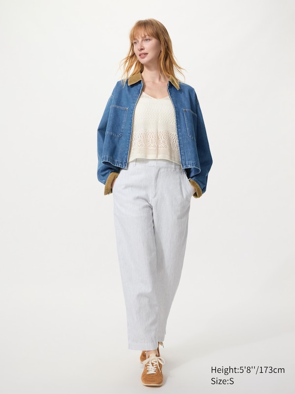 Linen Cotton Tapered Pants | Striped