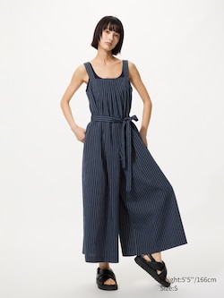 Linen Blend Tucked Jumpsuit | Striped