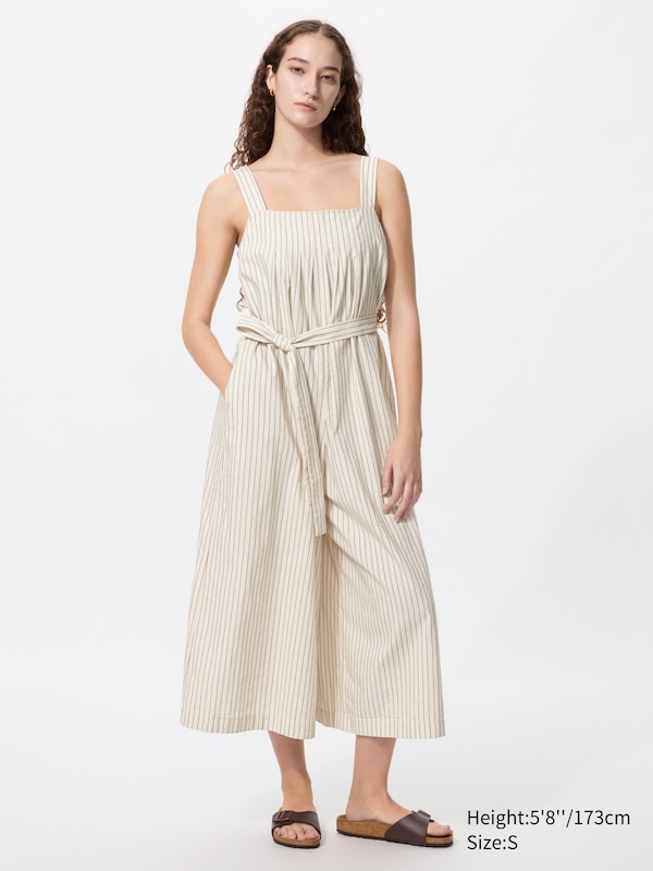 Linen Blend Tucked Jumpsuit | Striped