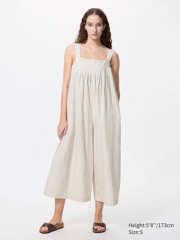 Linen Blend Tucked Jumpsuit | Striped