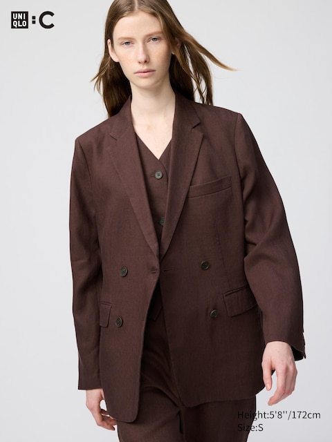 Льняная куртка премиум-класса Uniqlo коричневого цвета