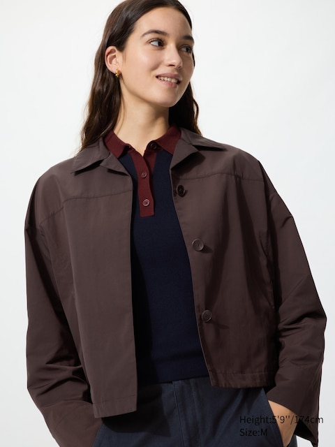 Короткая куртка Uniqlo с открытым воротом темно-коричневого цвета