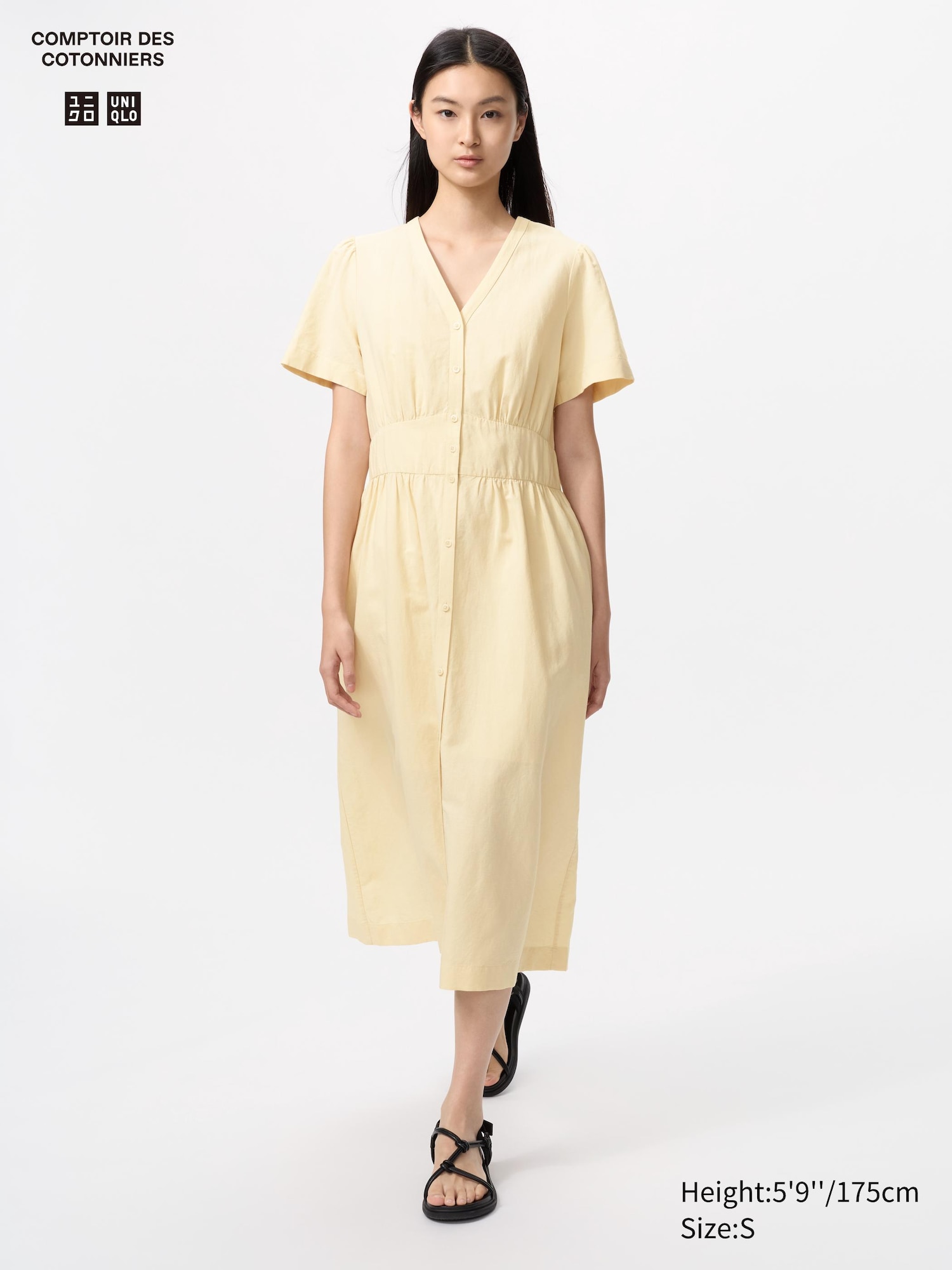 Linen Blend V-Neck Dress | Short Sleeve
