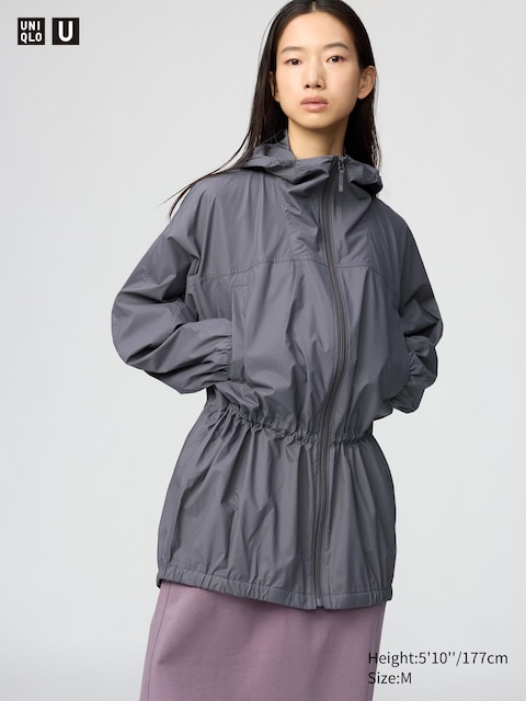 Прозрачная парка большого размера Uniqlo с защитой от ультрафиолета фиолетового цвета