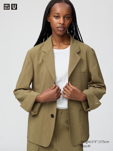 Сшитый на заказ пиджак Uniqlo оливкового цвета