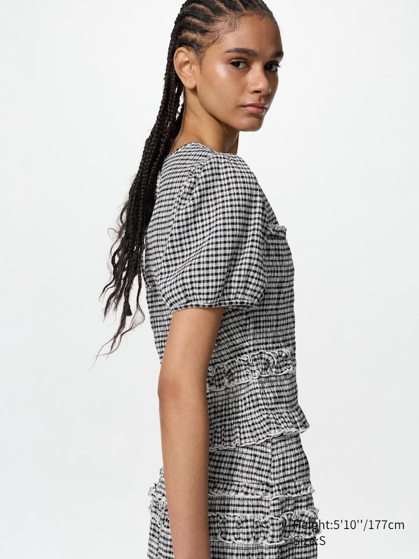 Shirring Volume Sleeve T-Shirt | Flower