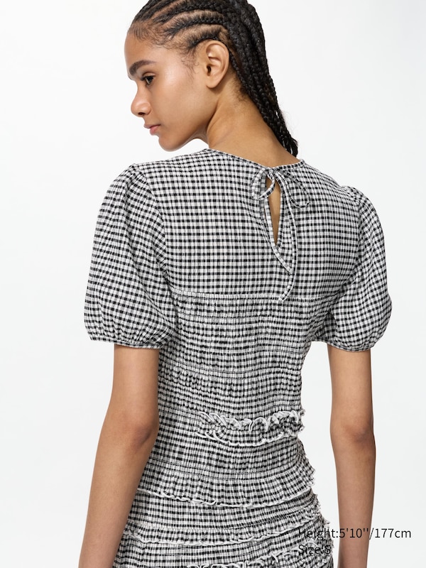 Shirring Volume Sleeve T-Shirt | Flower