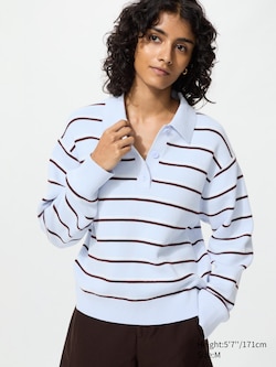 Smooth Cotton Polo Sweater | Striped