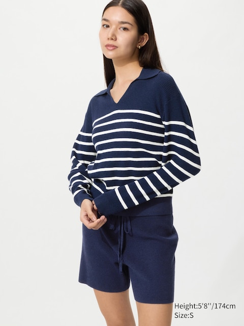 Моющиеся трикотажные шорты в рубчик Uniqlo темно-синего цвета