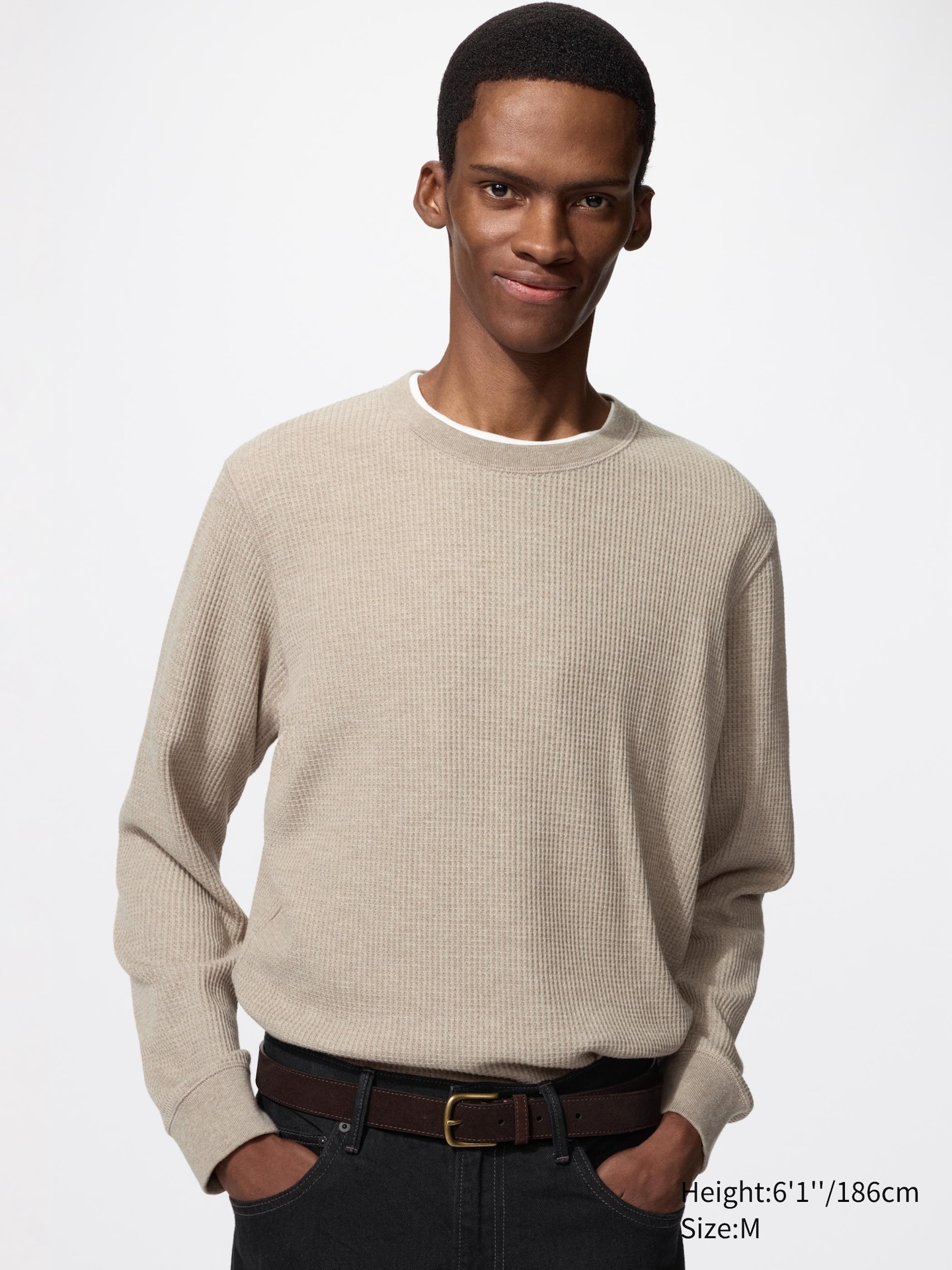 Футболка Uniqlo из вафельного трикотажа, цвет: Бежевый — фото 1