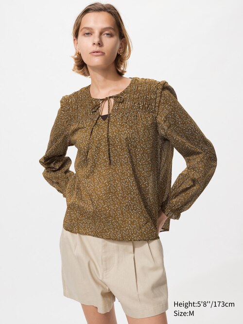 Light Cotton Shirring Blouse | Print