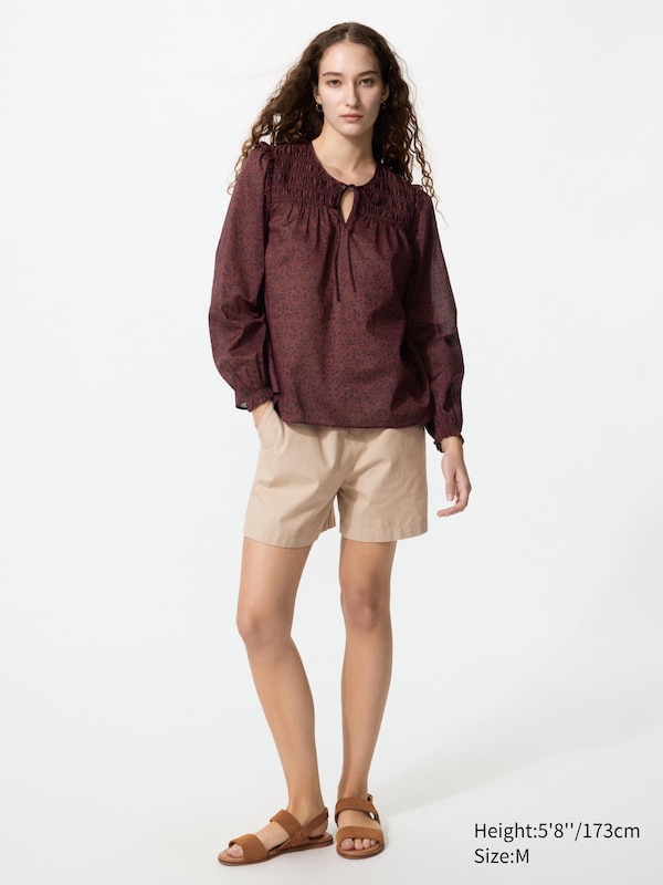 Light Cotton Shirring Blouse | Print