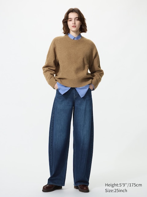 Джинсы-бочки Uniqlo Baggy Barrel, высокий рост, цвет: Синий